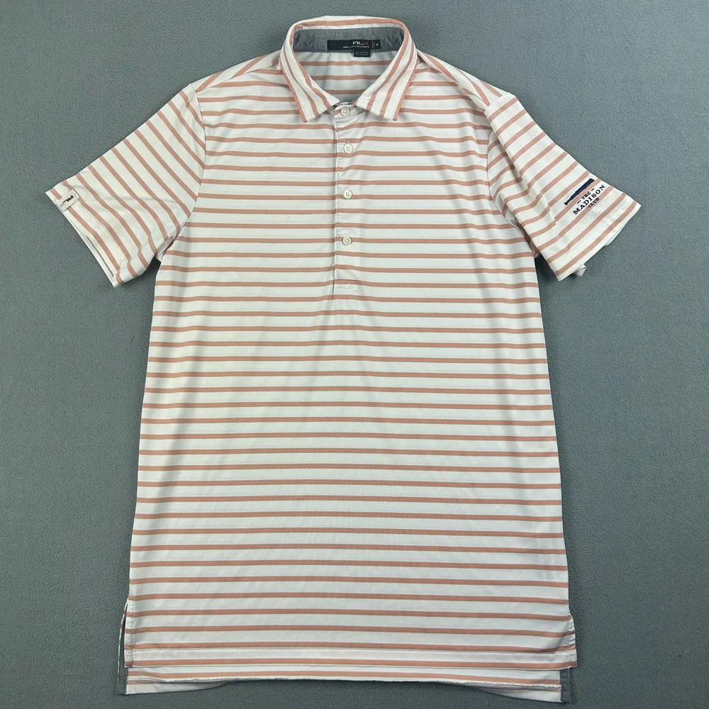 RLX‎ Ralph Lauren Polo Shirt Mens Medium Orange White Performance Stretch
